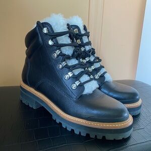 Marc Fisher “Izzie” Black Leather Fur-Lined Hiking Boots sz 7.5